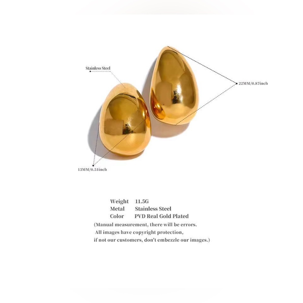 Stainless steel Gold Teardrop Earrings - Picture 4 of 4